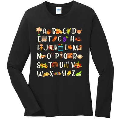 ABCs Learning Kindergarten Teacher Thanksgiving Alphabet Ladies Long Sleeve Shirt