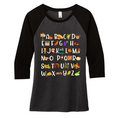 ABCs Learning Kindergarten Teacher Thanksgiving Alphabet Women's Tri-Blend 3/4-Sleeve Raglan Shirt