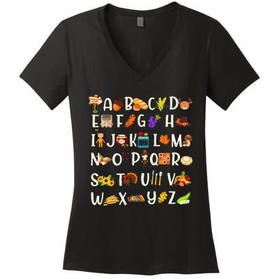 ABCs Learning Kindergarten Teacher Thanksgiving Alphabet Women's V-Neck T-Shirt