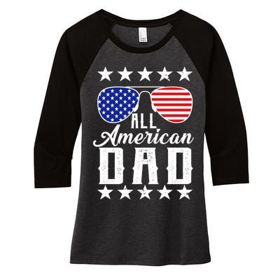 All American Dad  Women's Tri-Blend 3/4-Sleeve Raglan Shirt