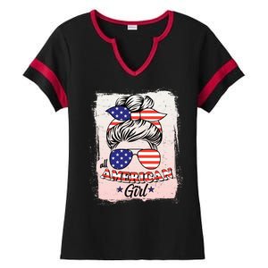 All American Girl USA American Flag Ladies Halftime Notch Neck Tee