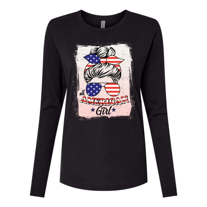 All American Girl USA American Flag Womens Cotton Relaxed Long Sleeve T-Shirt