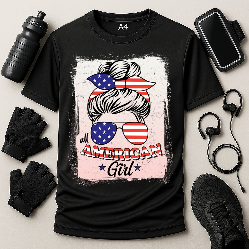 All American Girl USA American Flag Cooling Performance Crew T-Shirt