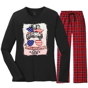 All American Girl USA American Flag Women's Long Sleeve Flannel Pajama Set 