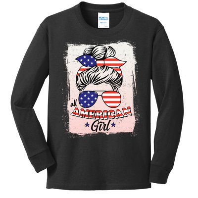 All American Girl USA American Flag Kids Long Sleeve Shirt