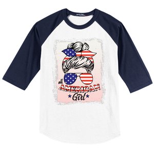 All American Girl USA American Flag Baseball Sleeve Shirt