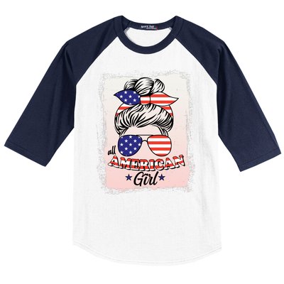 All American Girl USA American Flag Baseball Sleeve Shirt