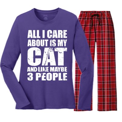 All I Care About Is My Cat And Like 3 People Women's Long Sleeve Flannel Pajama Set 