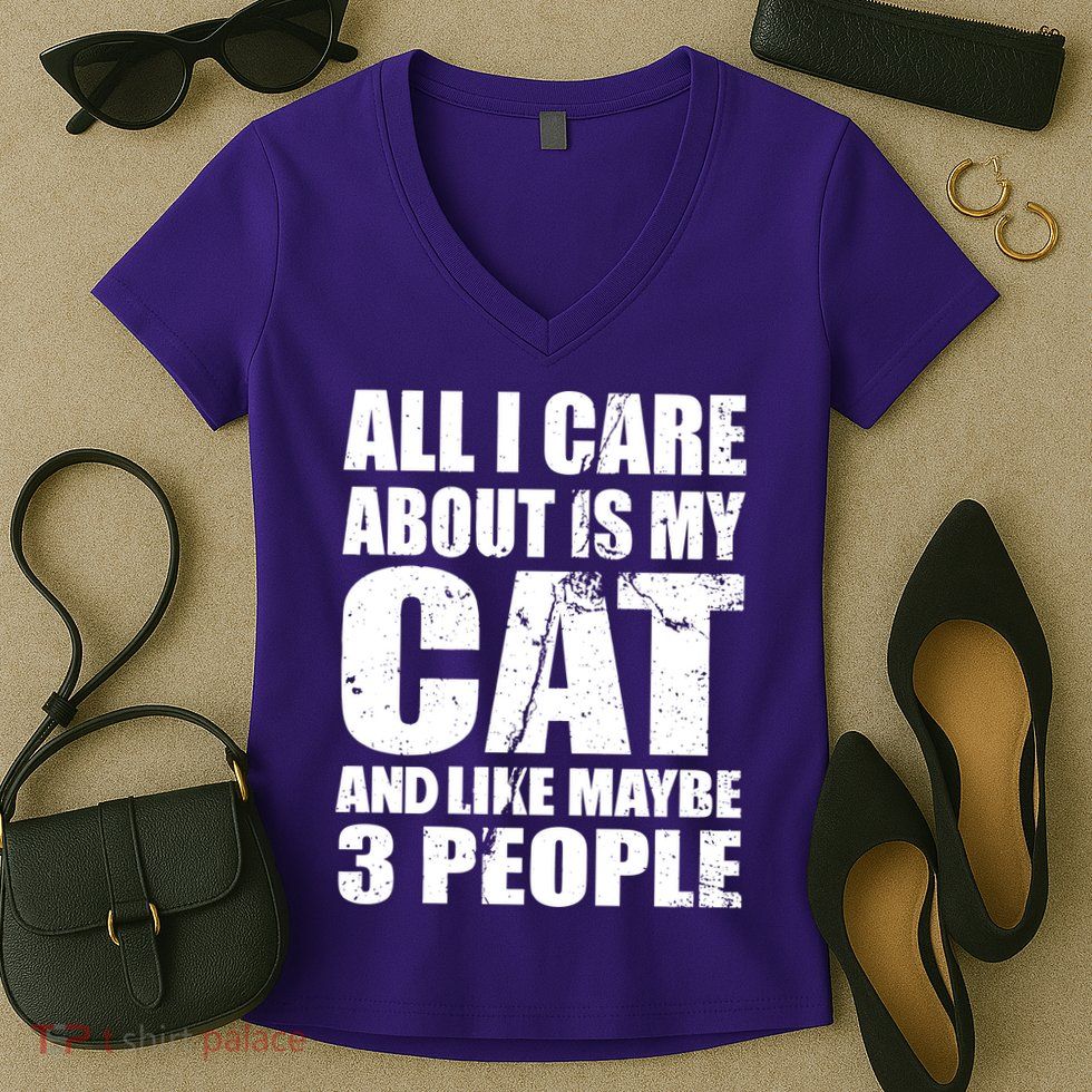 All I Care About Is My Cat And Like 3 People Women's V-Neck T-Shirt