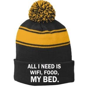 All I Need Is Wifi Food  Stripe Pom Pom Beanie