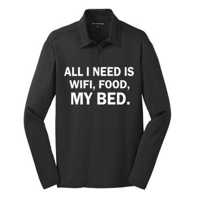 All I Need Is Wifi Food  Silk Touch Performance Long Sleeve Polo