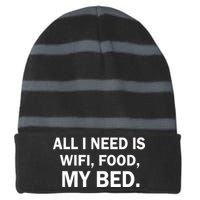 All I Need Is Wifi Food  Striped Beanie with Solid Band