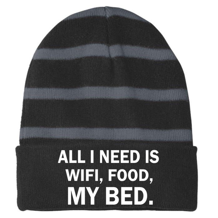 All I Need Is Wifi Food  Striped Beanie with Solid Band