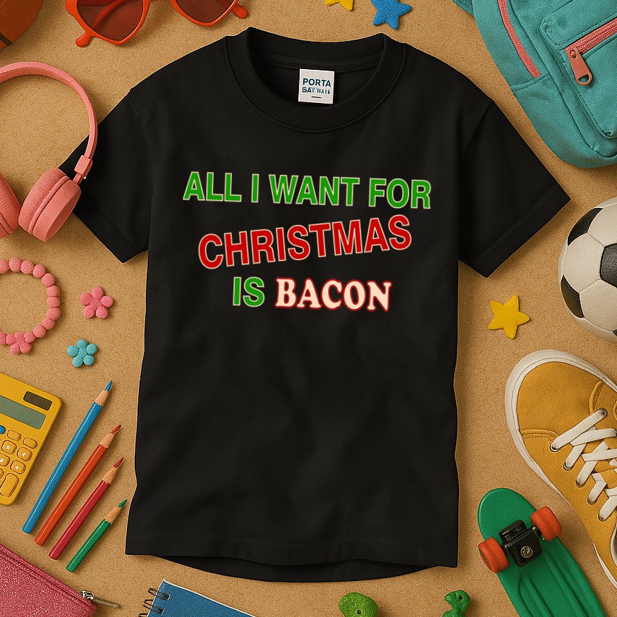 All I Want For Christmas Is Bacon Kids T-Shirt