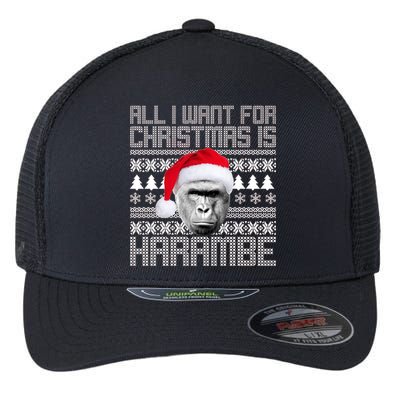 All I Want for Christmas is Harambe Ugly Sweater Design Flexfit Unipanel Trucker Cap