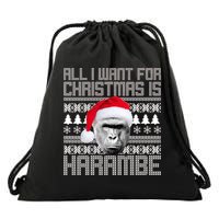 All I Want for Christmas is Harambe Ugly Sweater Design Drawstring Bag