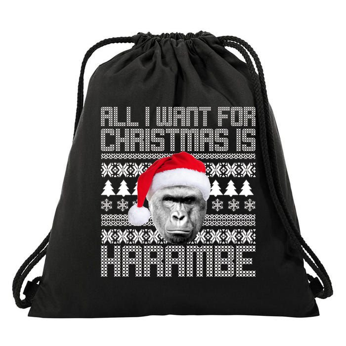 All I Want for Christmas is Harambe Ugly Sweater Design Drawstring Bag