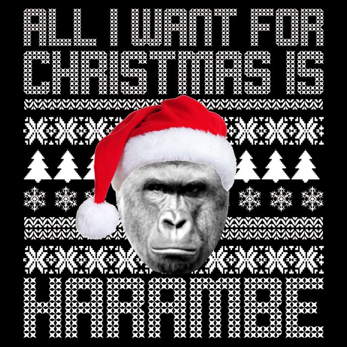 All I Want for Christmas is Harambe Ugly Sweater Design Drawstring Bag