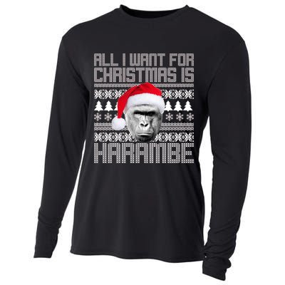 All I Want for Christmas is Harambe Ugly Sweater Design Cooling Performance Long Sleeve Crew
