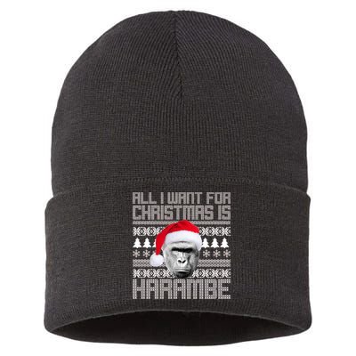 All I Want for Christmas is Harambe Ugly Sweater Design Sustainable Knit Beanie