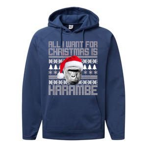 All I Want for Christmas is Harambe Ugly Sweater Design Performance Fleece Hoodie