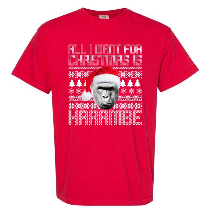 All I Want for Christmas is Harambe Ugly Sweater Design Garment-Dyed Heavyweight T-Shirt