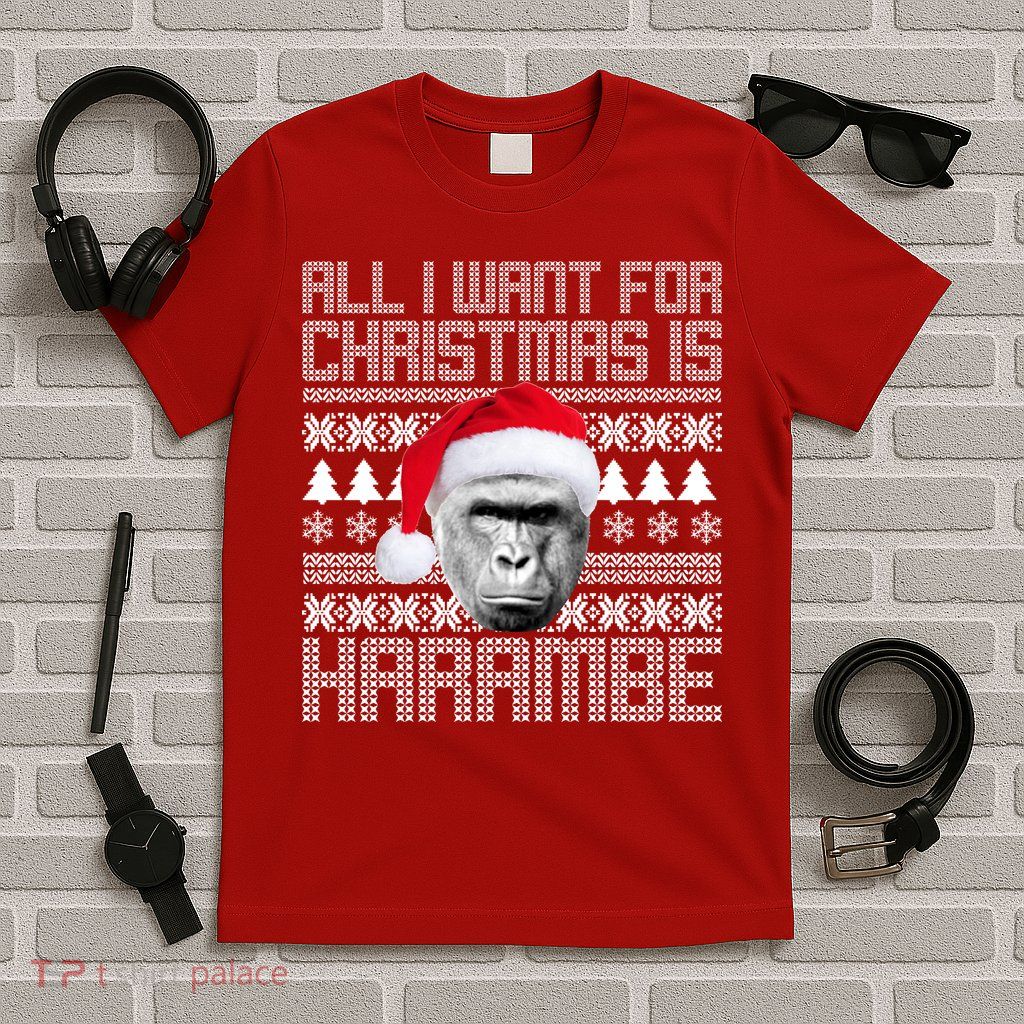 All I Want for Christmas is Harambe Ugly Sweater Design T-Shirt