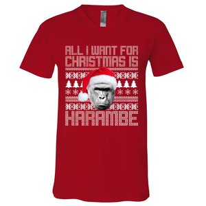 All I Want for Christmas is Harambe Ugly Sweater Design V-Neck T-Shirt