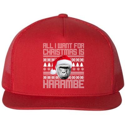 All I Want for Christmas is Harambe Ugly Sweater Design Flat Bill Trucker Hat