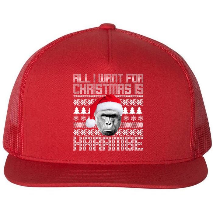 All I Want for Christmas is Harambe Ugly Sweater Design Flat Bill Trucker Hat