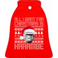 All I Want for Christmas is Harambe Ugly Sweater Design Ceramic Bell Ornament