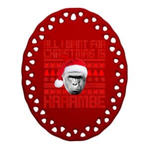 All I Want for Christmas is Harambe Ugly Sweater Design Ceramic Oval Ornament