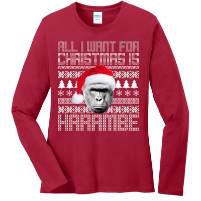 All I Want for Christmas is Harambe Ugly Sweater Design Ladies Long Sleeve Shirt