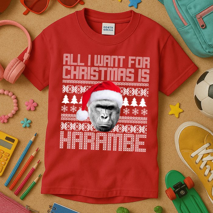 All I Want for Christmas is Harambe Ugly Sweater Design Kids T-Shirt