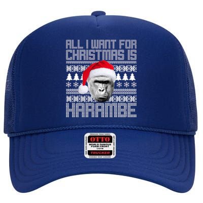 All I Want for Christmas is Harambe Ugly Sweater Design High Crown Mesh Back Trucker Hat