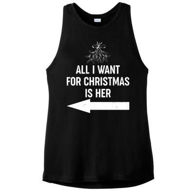 All I Want For Christmas Is Her Matching Couples Ladies PosiCharge Tri-Blend Wicking Tank