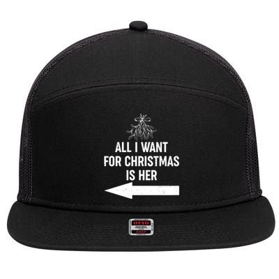 All I Want For Christmas Is Her Matching Couples 7 Panel Mesh Trucker Snapback Hat