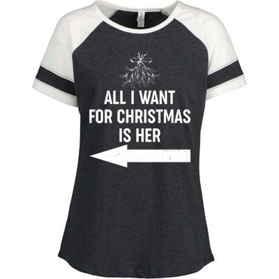 All I Want For Christmas Is Her Matching Couples Enza Ladies Jersey Colorblock Tee