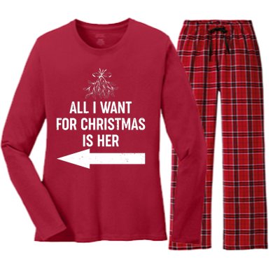 All I Want For Christmas Is Her Matching Couples Women's Long Sleeve Flannel Pajama Set 