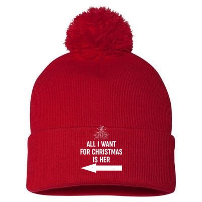 All I Want For Christmas Is Her Matching Couples Pom Pom 12in Knit Beanie