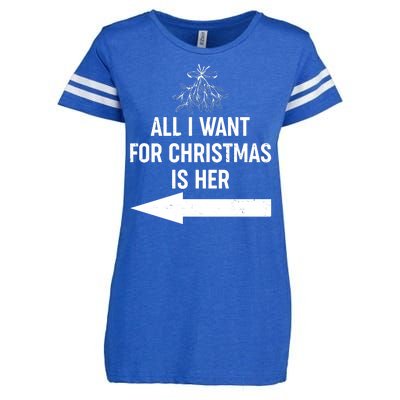 All I Want For Christmas Is Her Matching Couples Enza Ladies Jersey Football T-Shirt