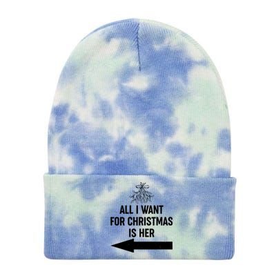 All I Want For Christmas Is Her Matching Couples Tie Dye 12in Knit Beanie