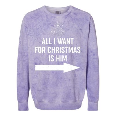 All I Want For Christmas Is Him Matching Couples Colorblast Crewneck Sweatshirt