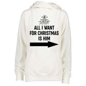 All I Want For Christmas Is Him Matching Couples Womens Funnel Neck Pullover Hood