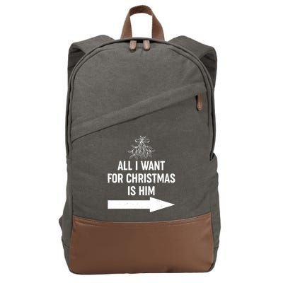 All I Want For Christmas Is Him Matching Couples Cotton Canvas Backpack