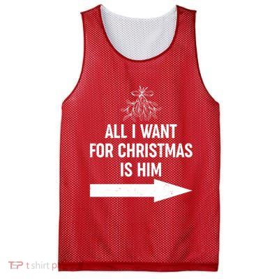 All I Want For Christmas Is Him Matching Couples Mesh Reversible Basketball Jersey Tank