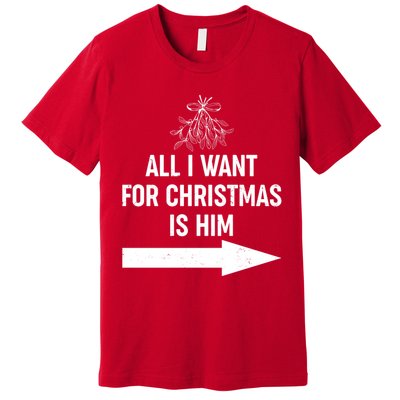 All I Want For Christmas Is Him Matching Couples Premium T-Shirt