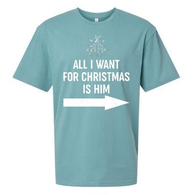 All I Want For Christmas Is Him Matching Couples Sueded Cloud Jersey T-Shirt