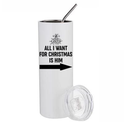 All I Want For Christmas Is Him Matching Couples Stainless Steel Tumbler