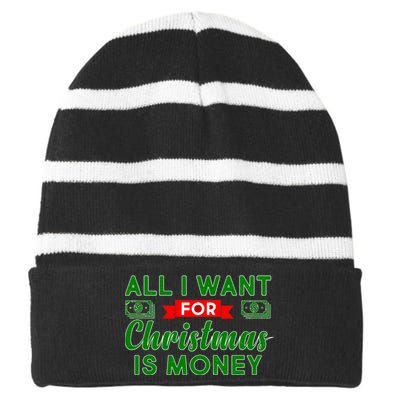 All I Want for Christmas is Money Striped Beanie with Solid Band